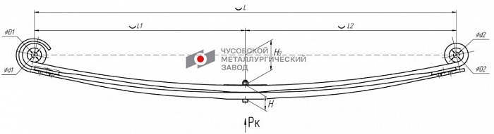 Передняя рессора Mercedes Actros 1831, 1835, 2031 2523, 2528, 2531, 2532, 2535, 2540, 2628, 2631, 2640, 3331 2-листовая