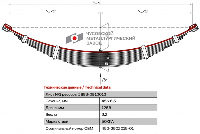 Лист коренной рессорный №1 УАЗ 452 (2206, 3962, 3303, 3909) передний