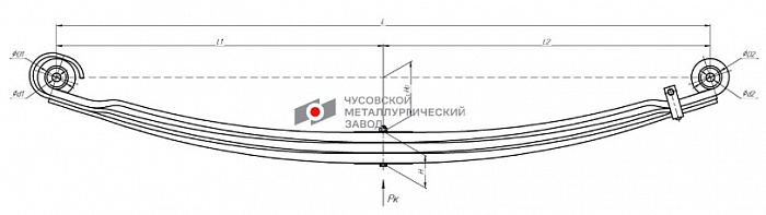 Передняя рессора для автомобилей производства ПАО "Камаз" 65208 3-х листовая