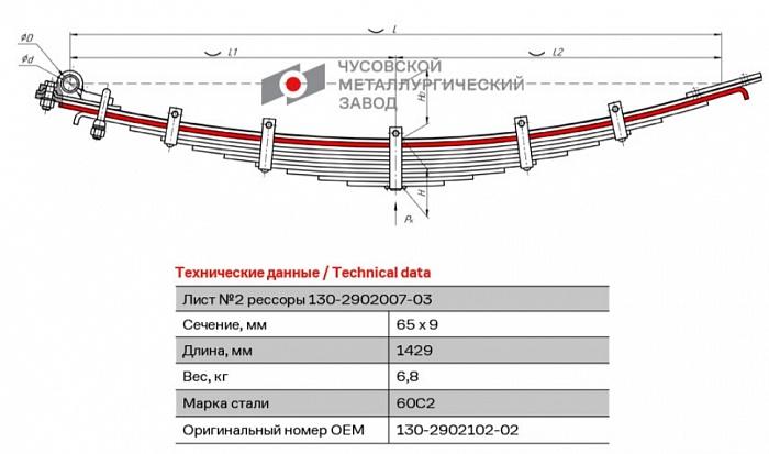 Лист подкоренной рессорный №2 ЗиЛ 130: 495810, 441510, 431410, 431510, 431917, ММЗ-555, ММЗ-4502 передний