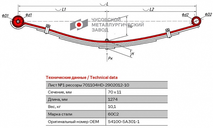 Передний коренной рессорный лист №1 Hyundai County