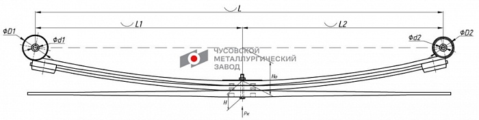 Задняя рессора Ford Transit 2006-2013 с двускатными колесами (спарка), с сайлентблоками и антискрипными проставками, 3-х листовая